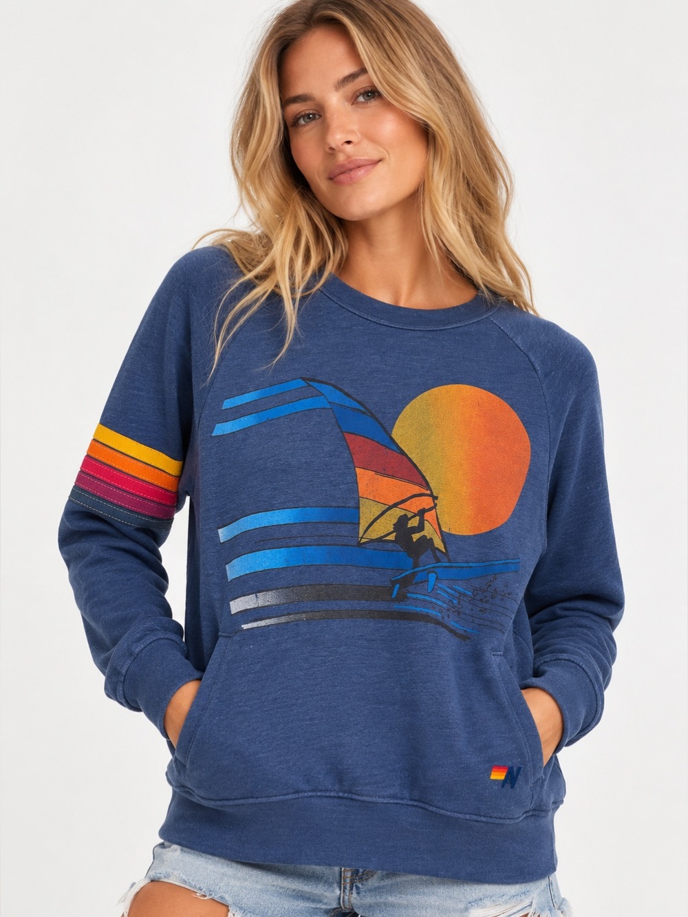 #1034 Aviator Nation OG 2008 Mountain Wave Pocket Crew Sweatshirt XS Rare